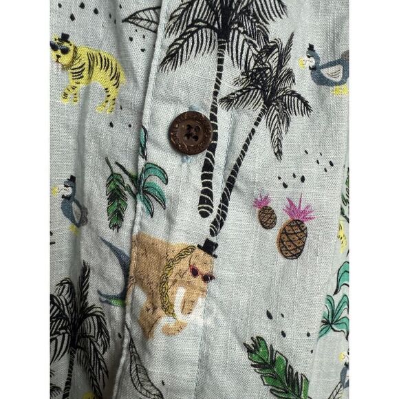 Baja Llama Short Sleeve Slub Cotton Button Down Shirt Sz. L - Picture 5 of 9